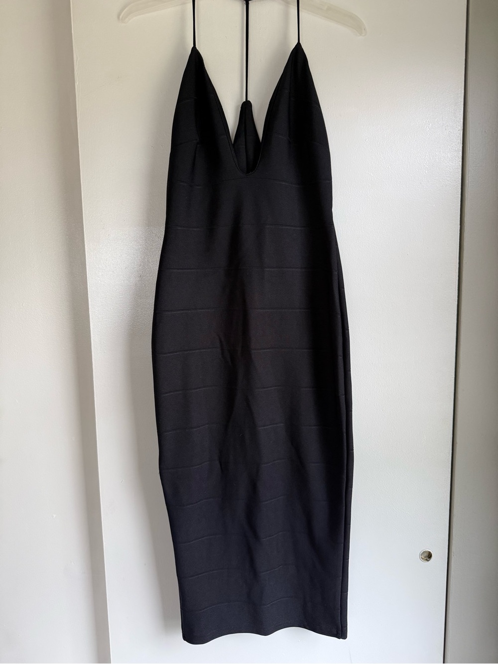 ASOS Black Midi V-Neck Spaghetti Strap Dress